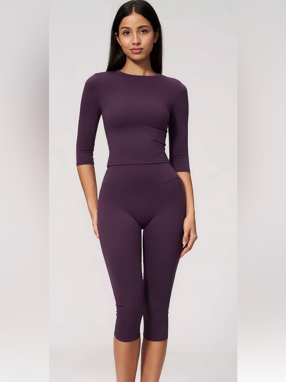 High-Waist Capri Jumpsuit in Deep Plum
